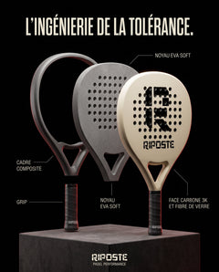 Vue en coupe de la raquette Riposte Ronde : cadre, noyau en mousse EVA et surface carbone et fibre de verre