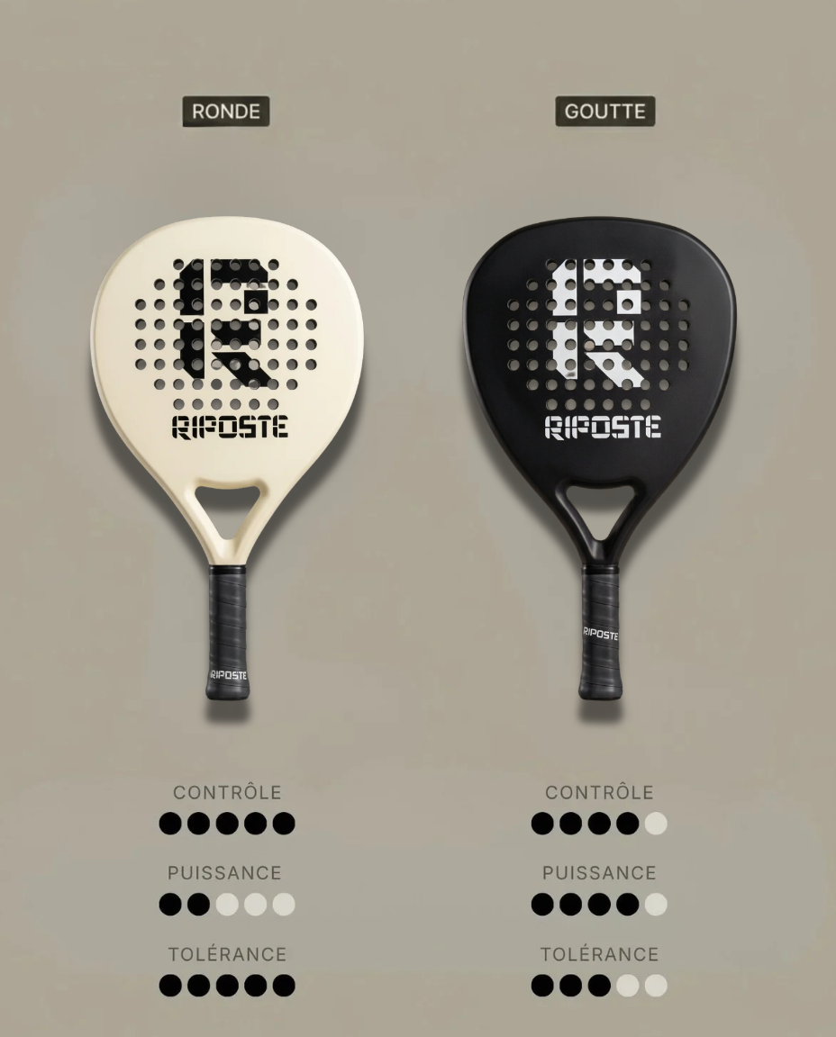 Comparaison des raquettes de padel Riposte Ronde crème et Goutte noire
